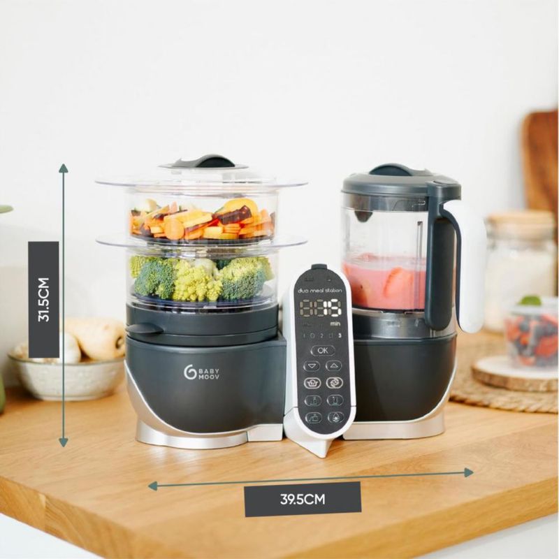 Babymoov Duo Meal Station 6 en 1 – Procesador de Alimentos para Bebé – Con Vaporera, Licuadora, Calentador, Descongelador y Esterilizador - Gris