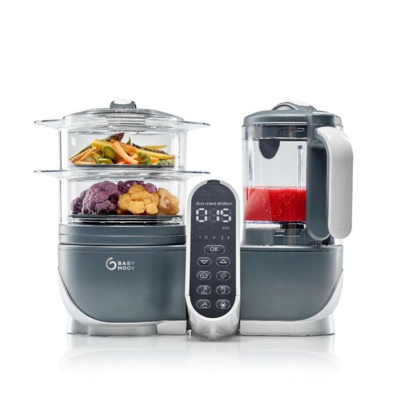 Babymoov Duo Meal Station 6 en 1 – Procesador de Alimentos para Bebé – Con Vaporera, Licuadora, Calentador, Descongelador y Esterilizador - Gris