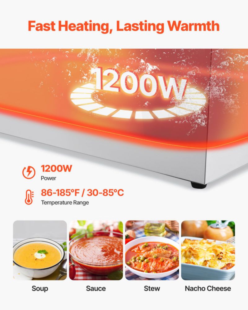 Calentador de alimentos VEVOR Commercial eléctrico acero inoxidable 1200 W
