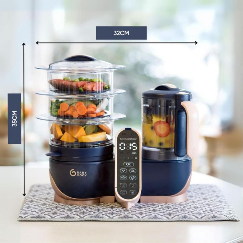 Babymoov Duo Meal Station XL 6 en 1 – Procesador de Alimentos para Bebé con Vaporera, Licuadora, Calentador, Descongelador y Esterilizador – Azul