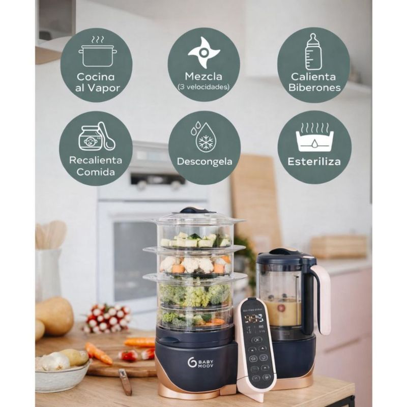 Babymoov Duo Meal Station XL 6 en 1 – Procesador de Alimentos para Bebé con Vaporera, Licuadora, Calentador, Descongelador y Esterilizador – Azul