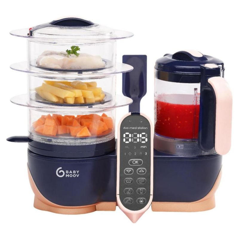 Babymoov Duo Meal Station XL 6 en 1 – Procesador de Alimentos para Bebé con Vaporera, Licuadora, Calentador, Descongelador y Esterilizador – Azul