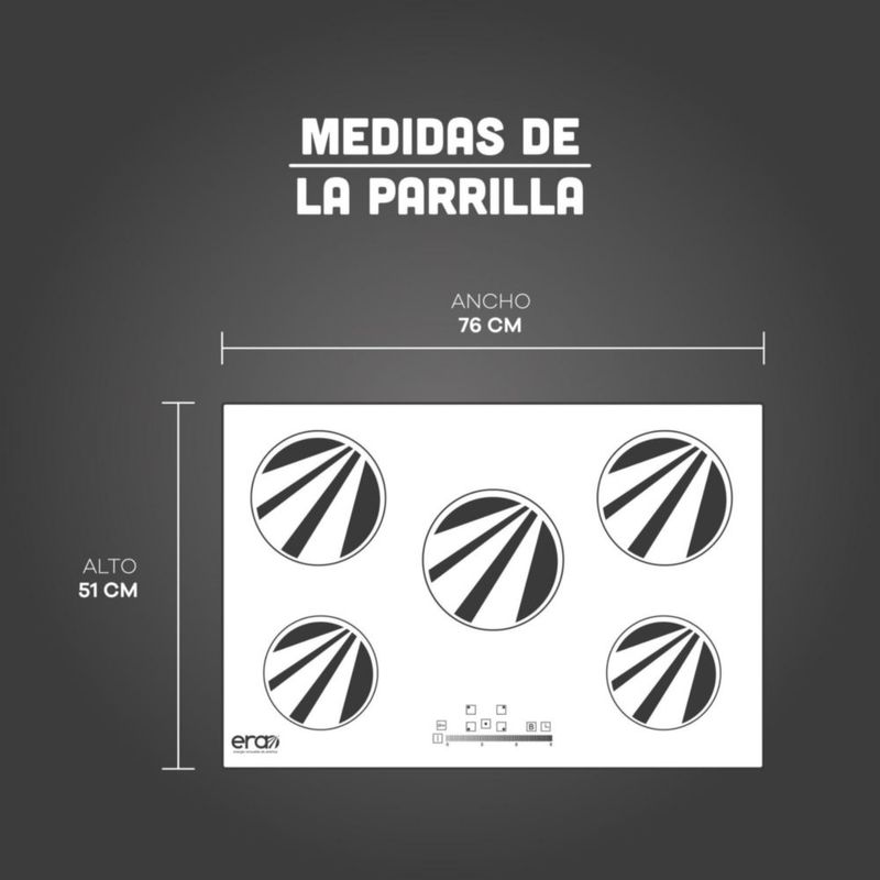 Parrilla inducción ERA 5 quemadores negra control táctil empotrable 127V