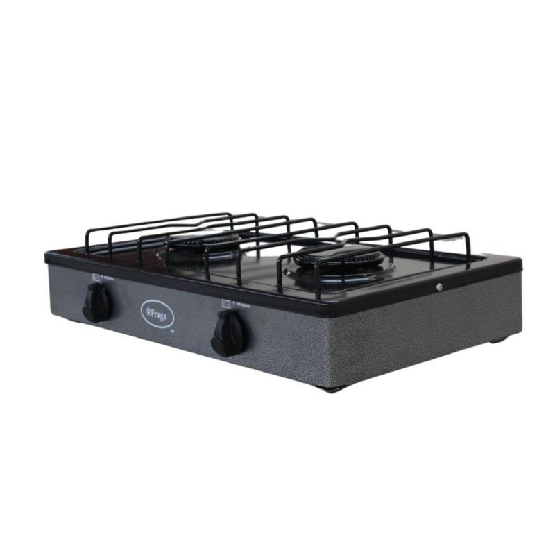 Parrilla Fraga 2 quemadores de mesa P104 Porcelanizada en Negro con Plata Martillado.
