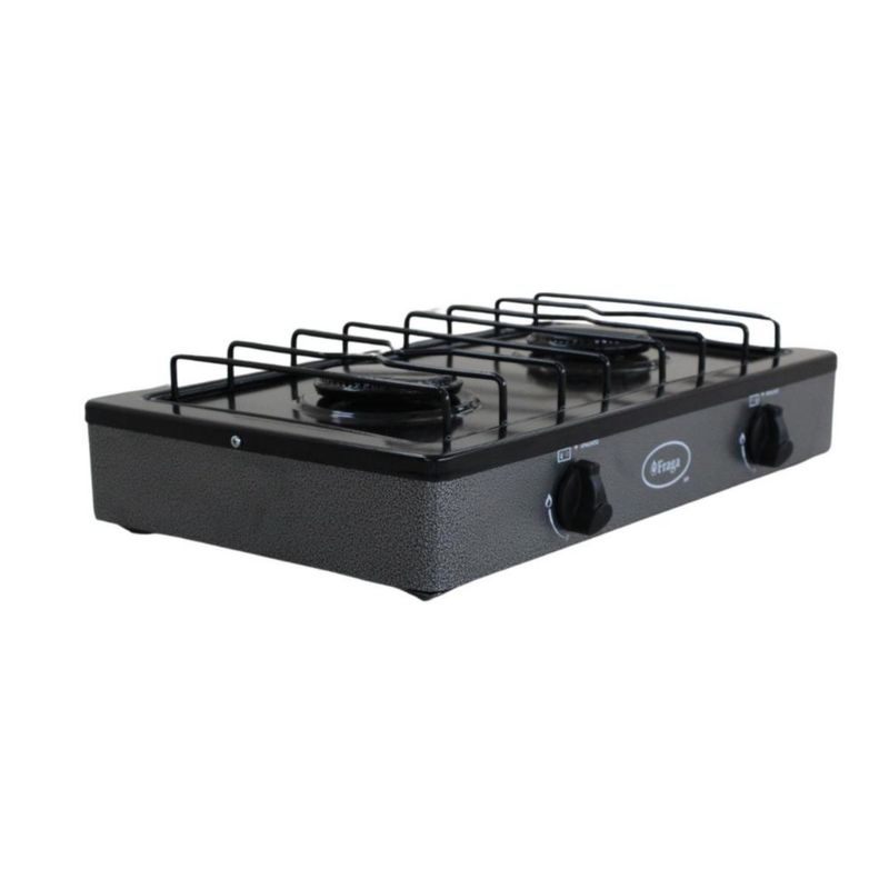 Parrilla Fraga 2 quemadores de mesa P104 Porcelanizada en Negro con Plata Martillado.