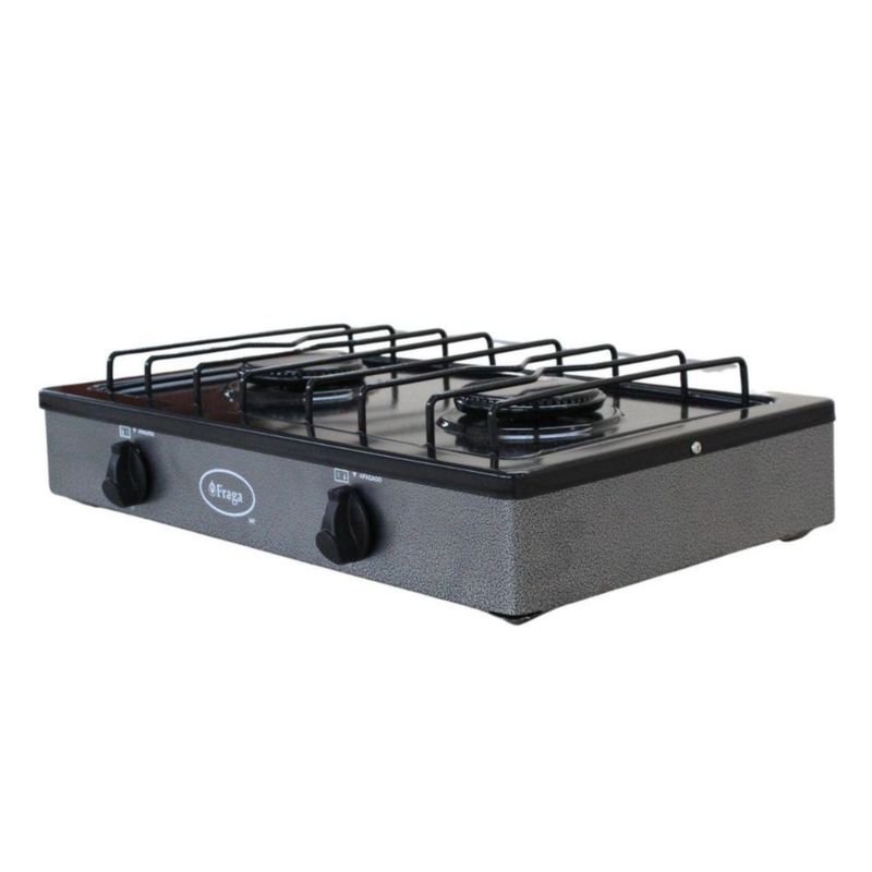 Parrilla Fraga 2 quemadores de mesa P104 Porcelanizada en Negro con Plata Martillado.