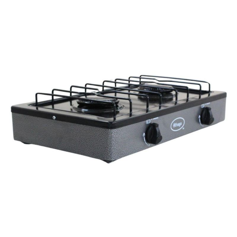 Parrilla Fraga 2 quemadores de mesa P104 Porcelanizada en Negro con Plata Martillado.