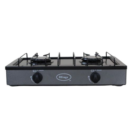 Parrilla Fraga 2 quemadores de mesa P104 Porcelanizada en Negro con Plata Martillado.