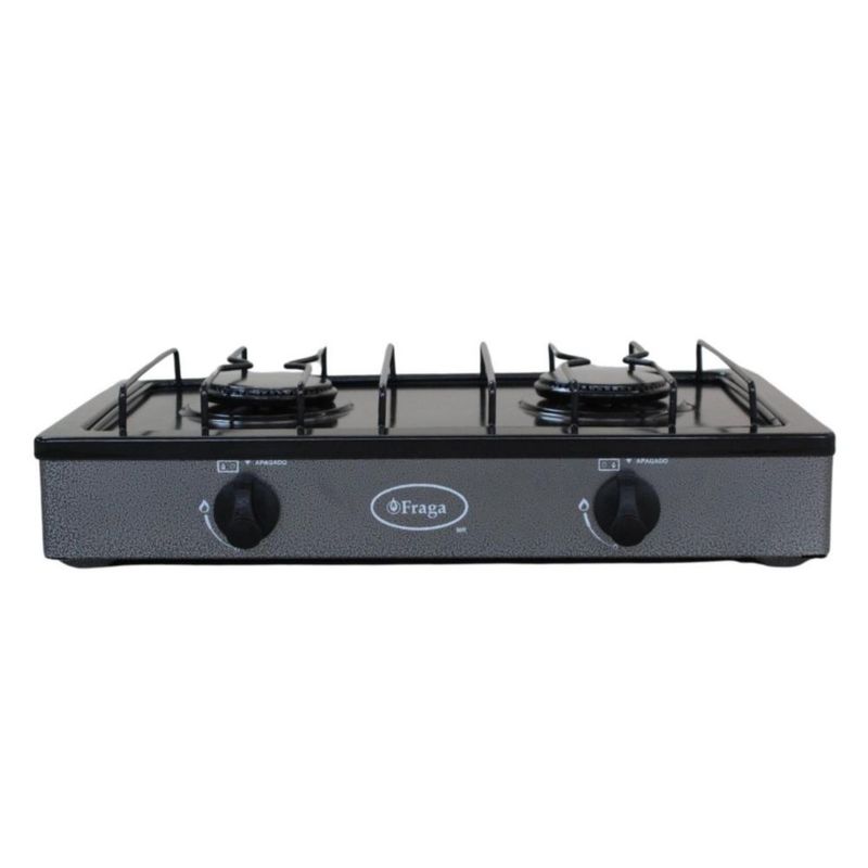 Parrilla Fraga 2 quemadores de mesa P104 Porcelanizada en Negro con Plata Martillado.