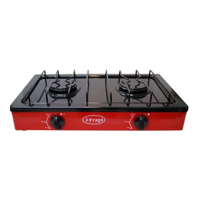 Parrilla Fraga 2 quemadores de mesa P104 Porcelanizada en Negro con Rojo.