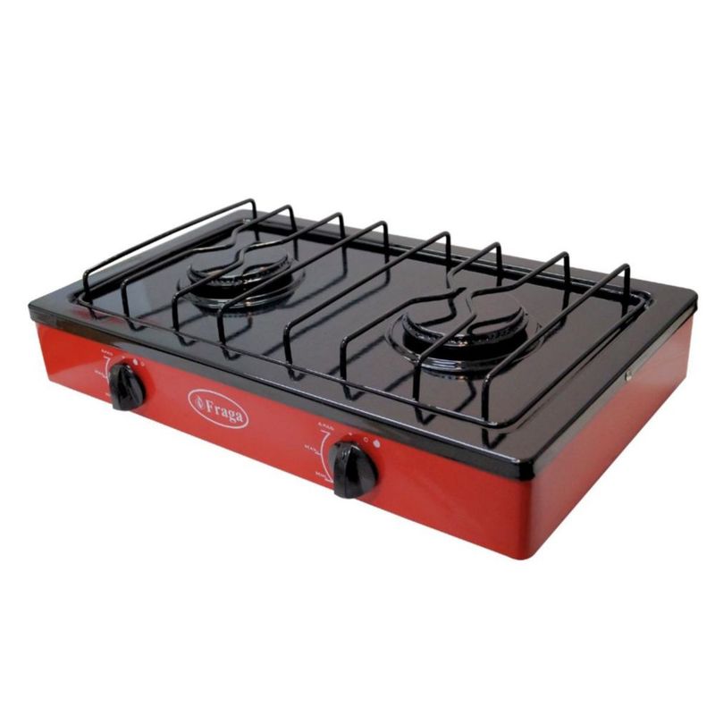 Parrilla Fraga 2 quemadores de mesa P104 Porcelanizada en Negro con Rojo.