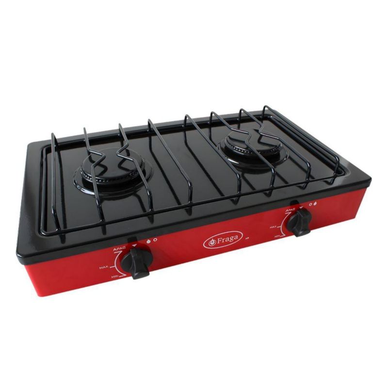 Parrilla Fraga 2 quemadores de mesa P104 Porcelanizada en Negro con Rojo.