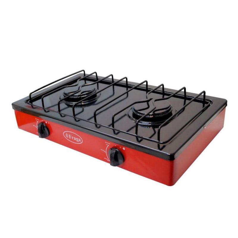 Parrilla Fraga 2 quemadores de mesa P104 Porcelanizada en Negro con Rojo.