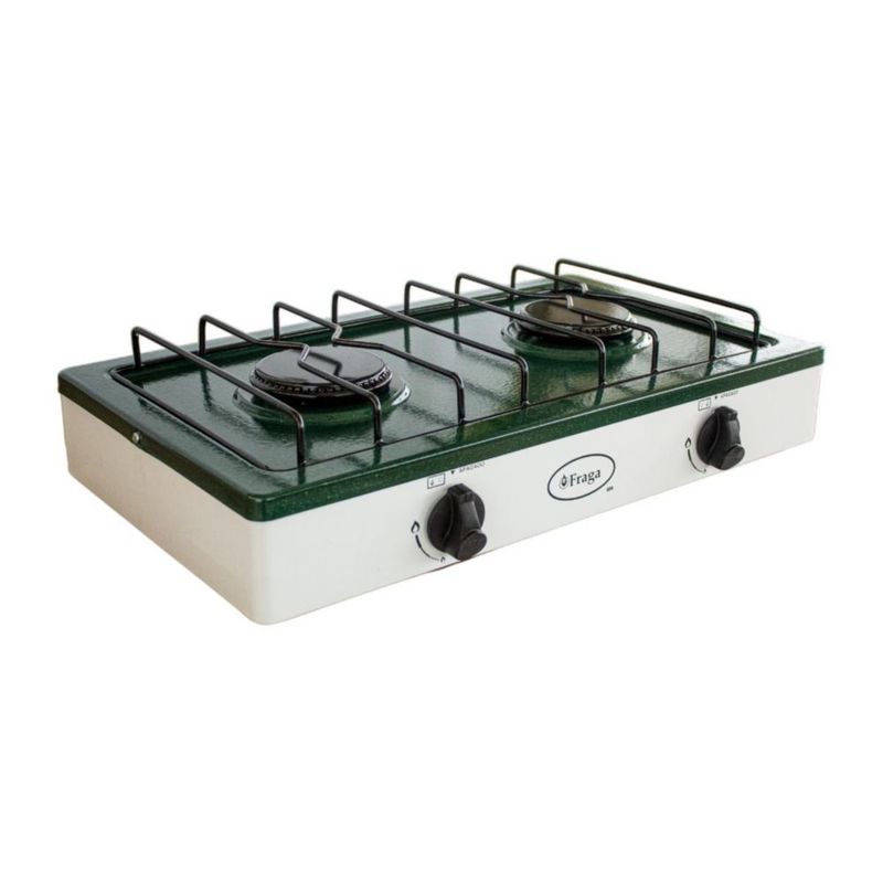 Parrilla Fraga 2 quemadores de mesa P104 Porcelanizada en Verde con Blanco.