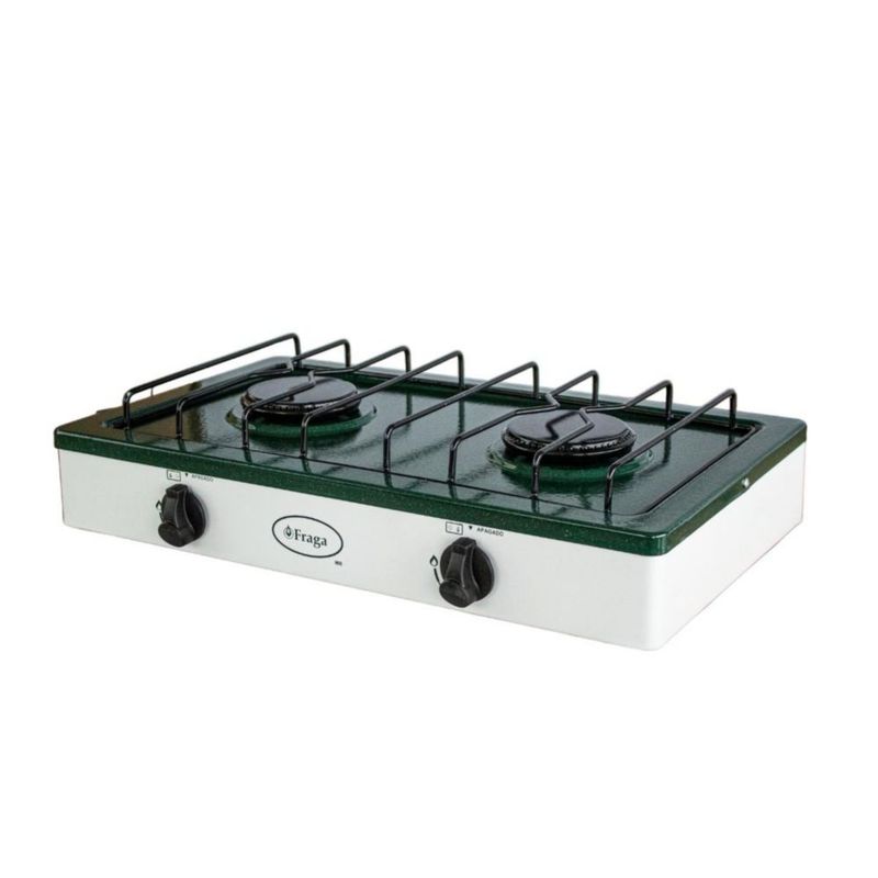 Parrilla Fraga 2 quemadores de mesa P104 Porcelanizada en Verde con Blanco.