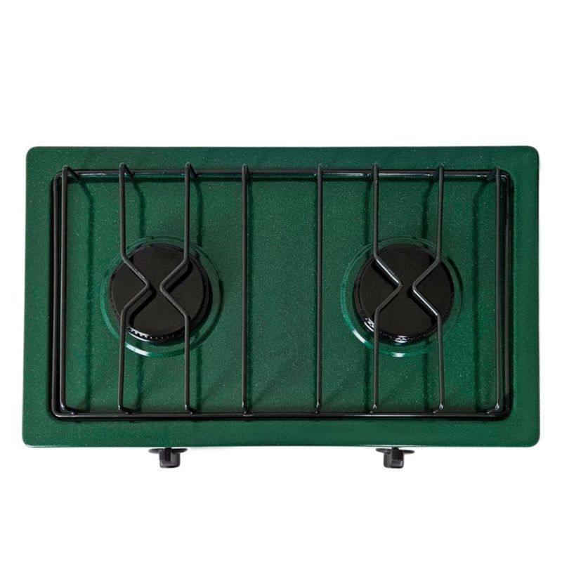 Parrilla Fraga 2 quemadores de mesa P104 Porcelanizada en Verde con Blanco.