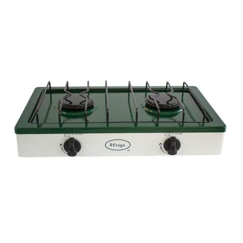 Parrilla Fraga 2 quemadores de mesa P104 Porcelanizada en Verde con Blanco.