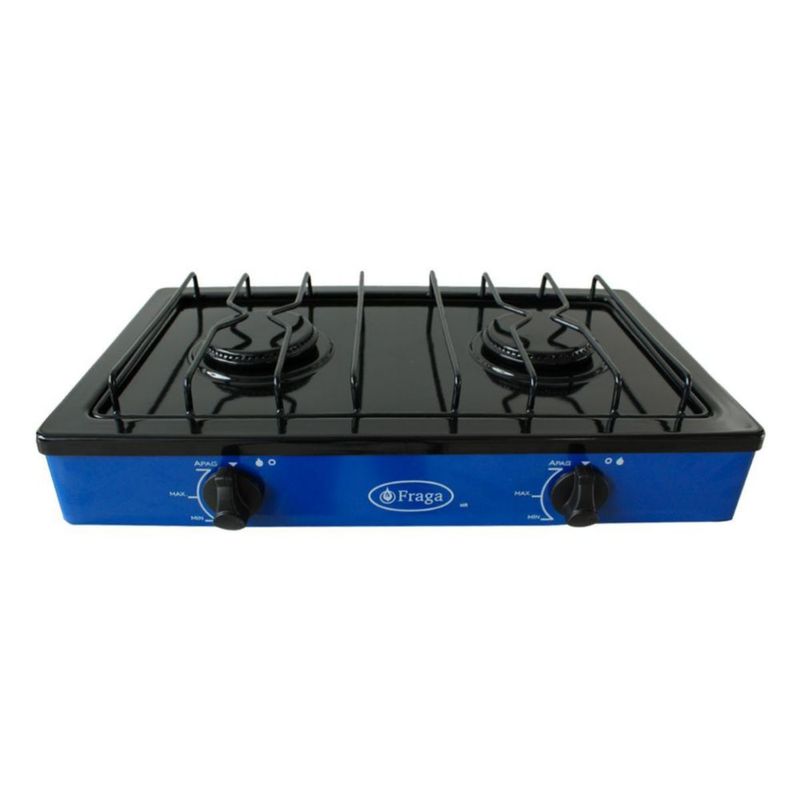 Parrilla Fraga 2 quemadores de mesa P104  Porcelanizada en Negro con Azul.