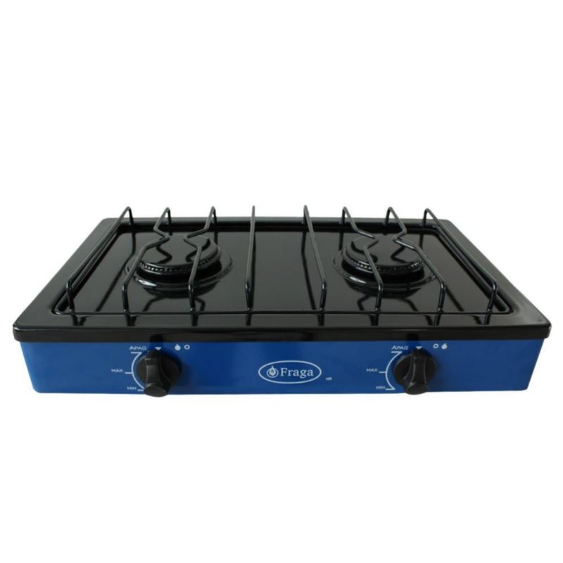 Parrilla Fraga 2 quemadores de mesa P104  Porcelanizada en Negro con Azul.