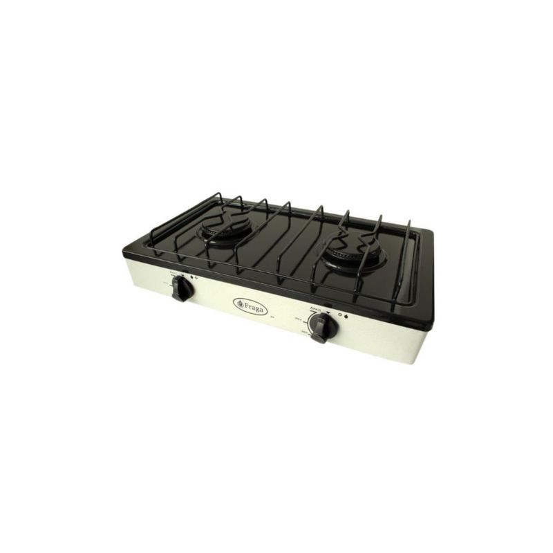 Parrilla Fraga 2 quemadores de mesa P104 Porcelanizada en Negro con Almendra.