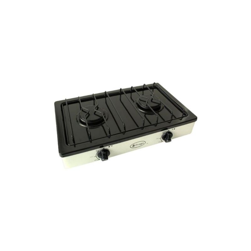 Parrilla Fraga 2 quemadores de mesa P104 Porcelanizada en Negro con Almendra.