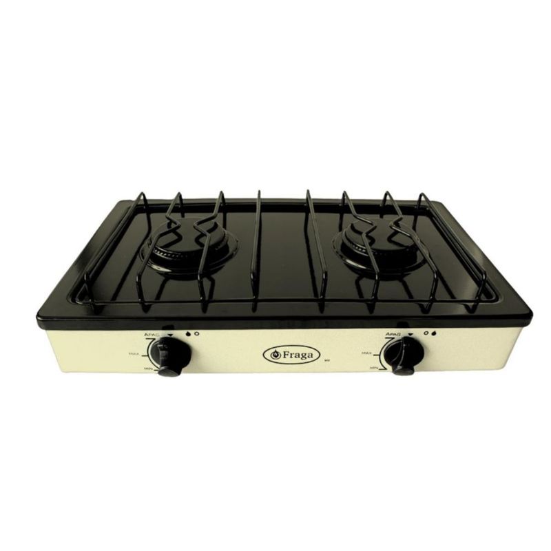Parrilla Fraga 2 quemadores de mesa P104 Porcelanizada en Negro con Almendra.