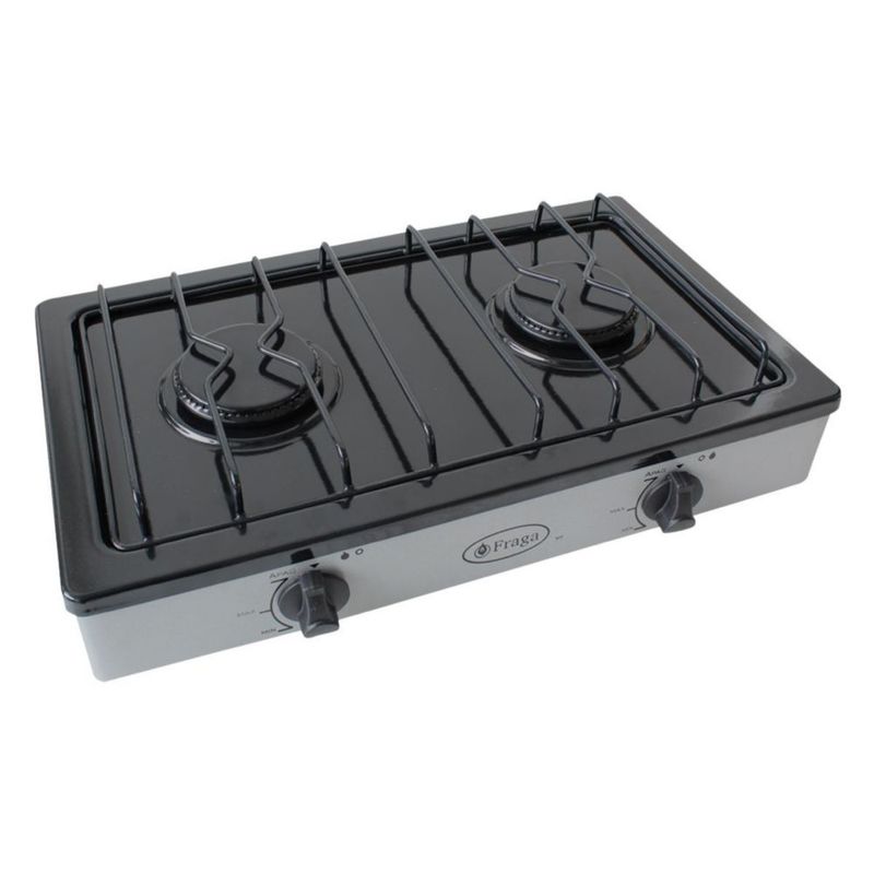 Parrilla Fraga 2 quemadores de mesa P104 Porcelanizada en Negro con Gris.