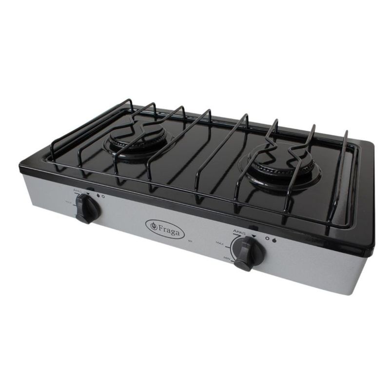 Parrilla Fraga 2 quemadores de mesa P104 Porcelanizada en Negro con Gris.