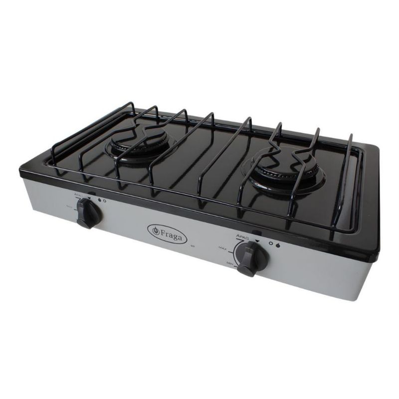 Parrilla Fraga 2 quemadores de mesa P104 Porcelanizada en Negro con Gris.