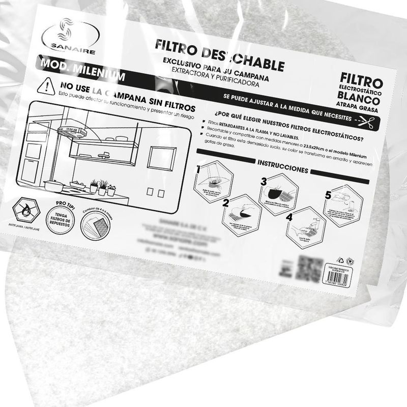 Filtro Atrapa-Grasa MOD. Milenium 1 PZ 23.5x29cm