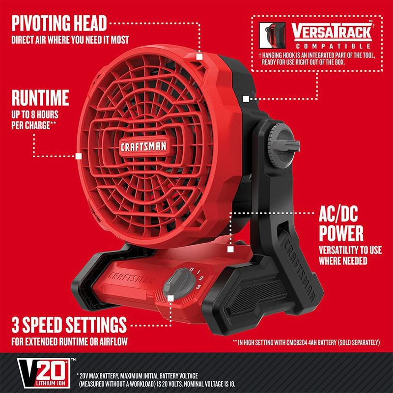 Ventilador inalámbrico CRAFTSMAN 20V MAX* CMCE001B con 3 velocidades rojo