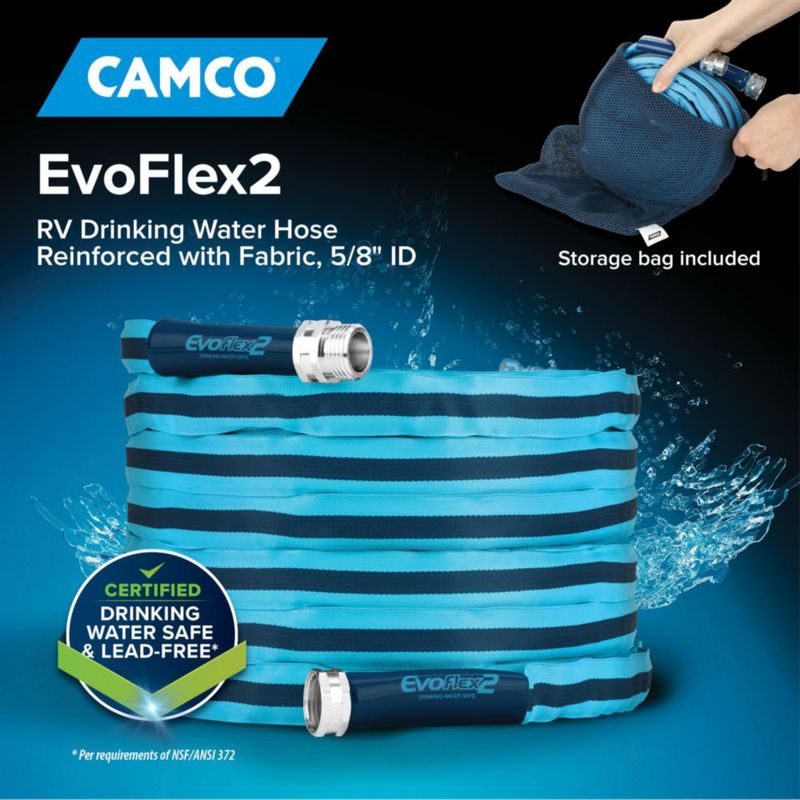 Manguera de agua potable Camco EvoFlex2 de 15 m para autocaravana con bolsa