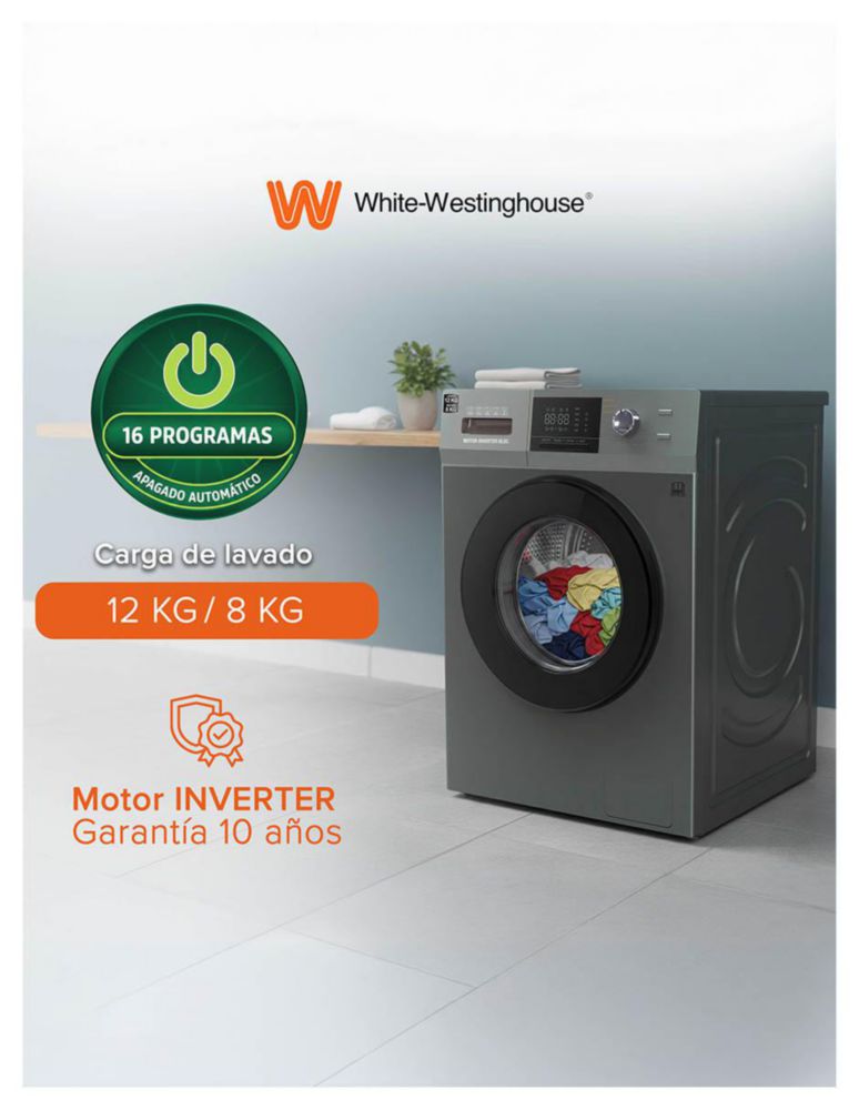 Lavasecadora carga frontal 12 Kg / 8 Kg White Westinghouse