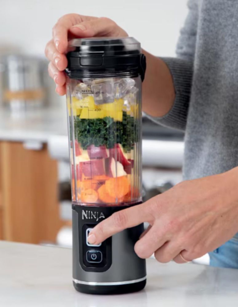 LICUADORA NINJA MOD. BC151BK NEGRO PORTÁTIL INALÁMBRICA 18 OZ ACERO INOXIDABLE