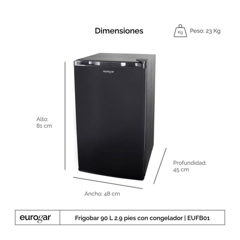 Frigobar con puerta reversible de 2.9 pies, 90 litros EUROGAR