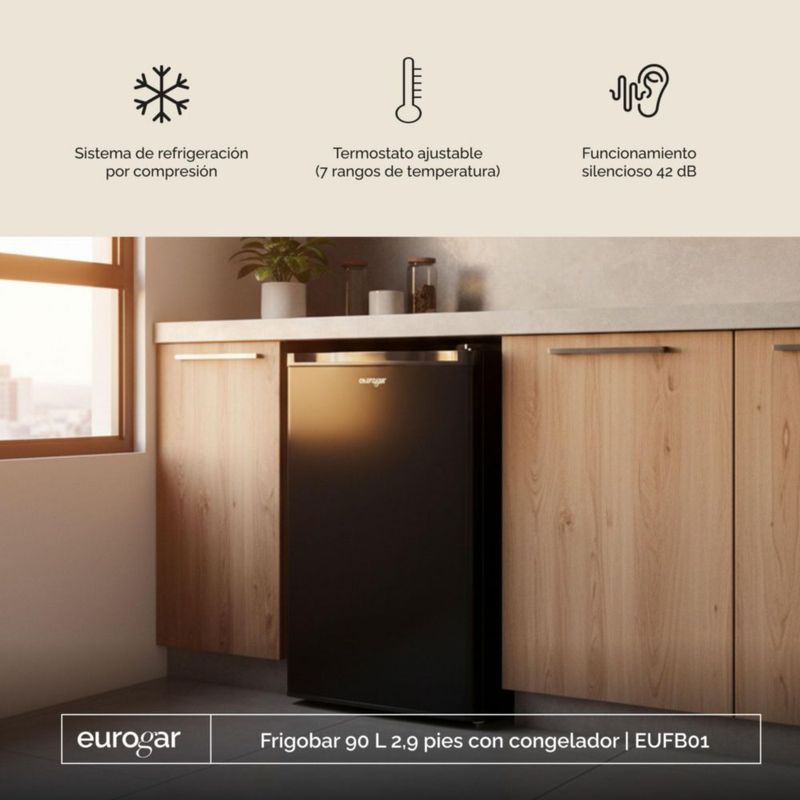 Frigobar con puerta reversible de 2.9 pies, 90 litros EUROGAR