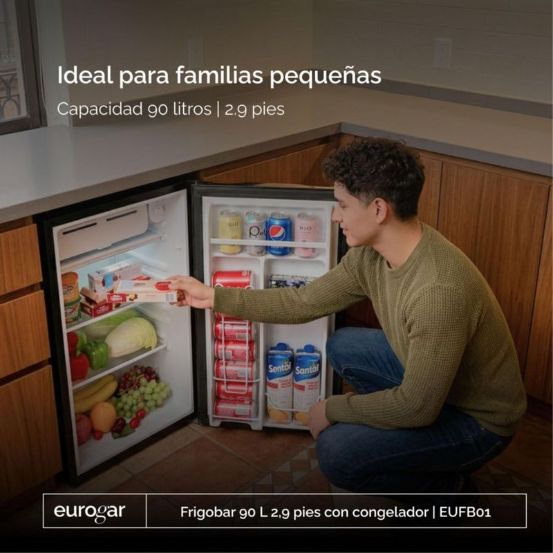 Frigobar con puerta reversible de 2.9 pies, 90 litros EUROGAR