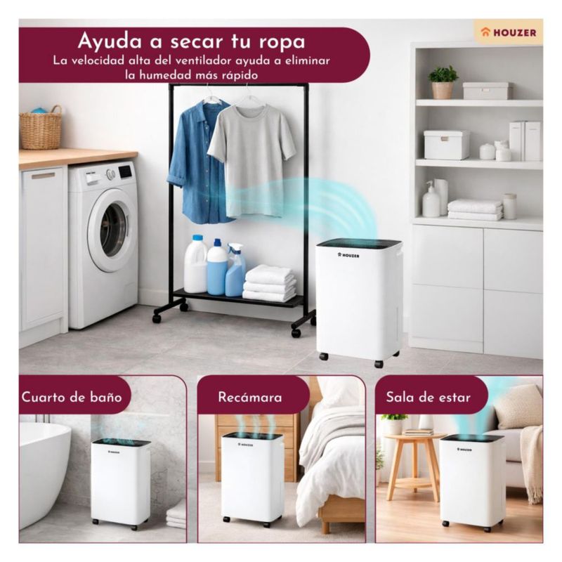 Deshumidificador 6L/dia 120m2 Compresor Silencioso Temporizador 1-24h Drenaje Continuo Pantalla Tactil Tanque 2L Bajo Consumo Portatil Quita Humedad
