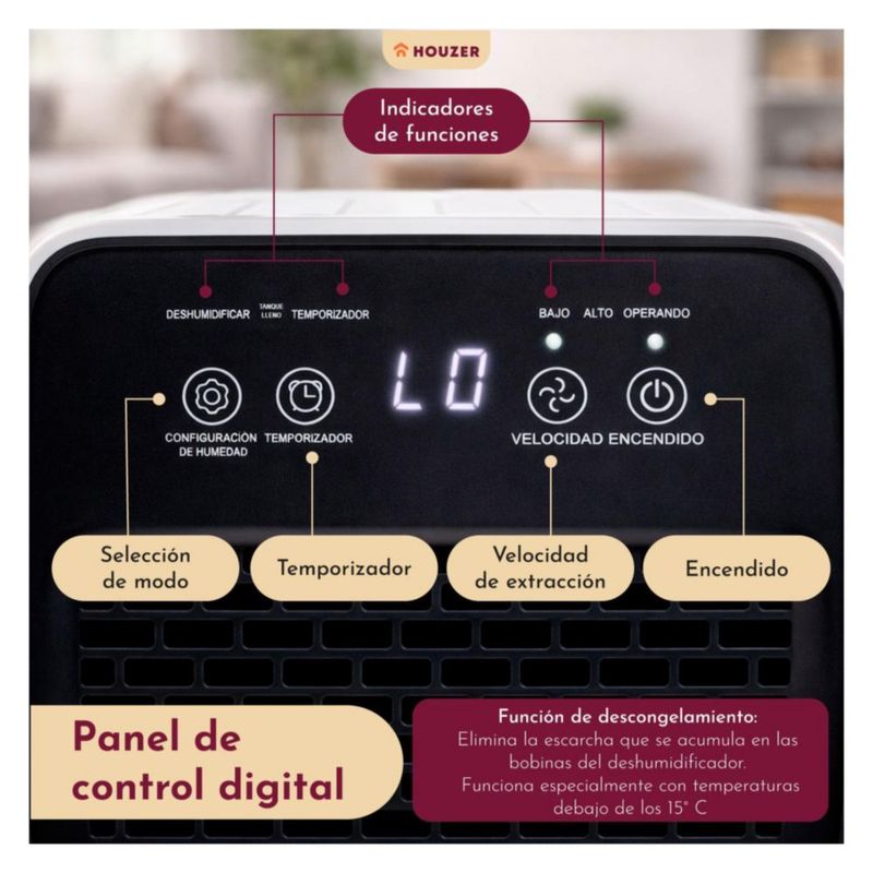 Deshumidificador 6L/dia 120m2 Compresor Silencioso Temporizador 1-24h Drenaje Continuo Pantalla Tactil Tanque 2L Bajo Consumo Portatil Quita Humedad