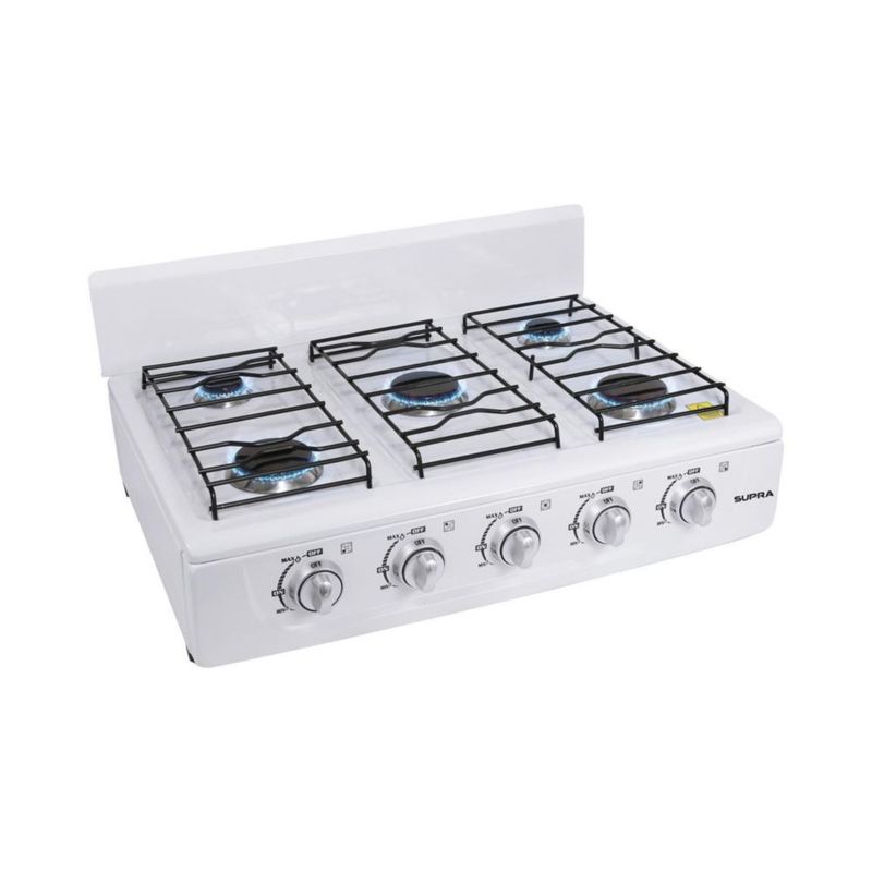 Supra Parrilla de Sobreponer a Gas 5 Quemadores Blanca de 65cm 5Q-B