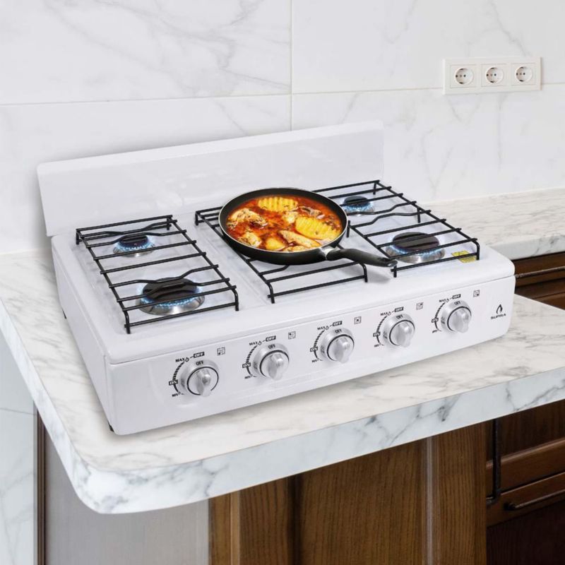 Supra Parrilla de Sobreponer a Gas 5 Quemadores Blanca de 65cm 5Q-B