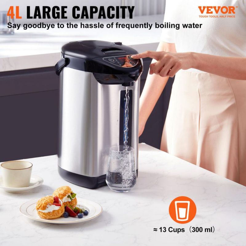 Dispensador de agua caliente VEVOR 4 L de acero inoxidable 4 temperaturas