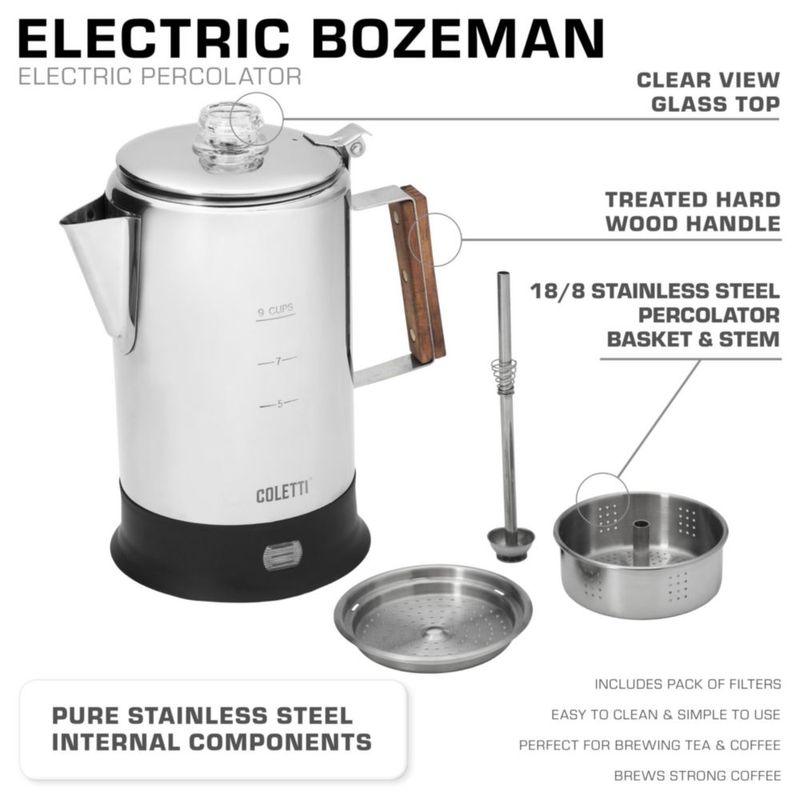 Percoladora eléctrica COLETTI Bozeman de 9 tazas de acero inoxidable