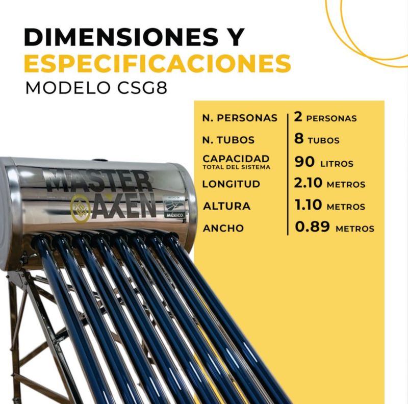 Calentador Solar Master Axen Gravedad 8 Tubos 90 Litros