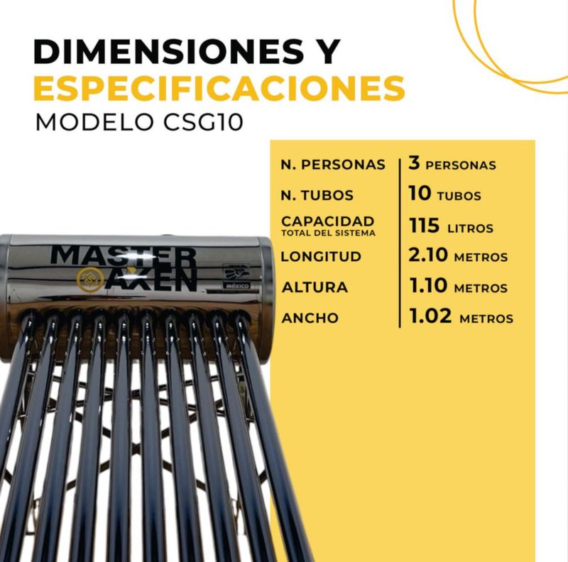 Calentador Solar Master Axen Gravedad 10 Tubos 115 Litros