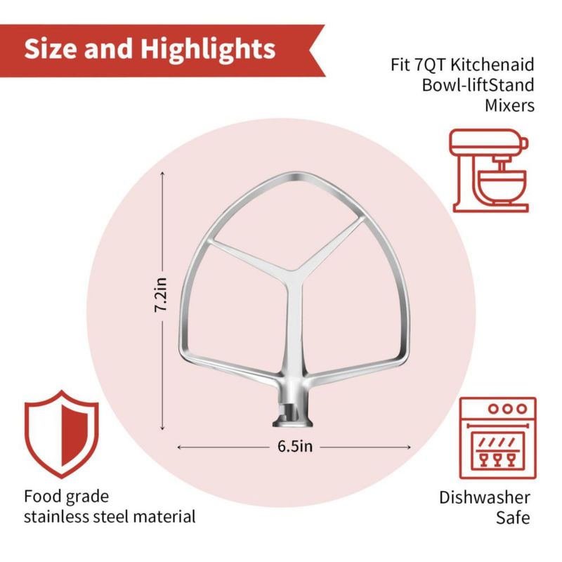 Batidor plano MEILEYII para batidora KitchenAid de 7 QT