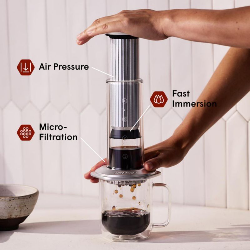 Prensa de café AeroPress Premium de vidrio y acero inoxidable