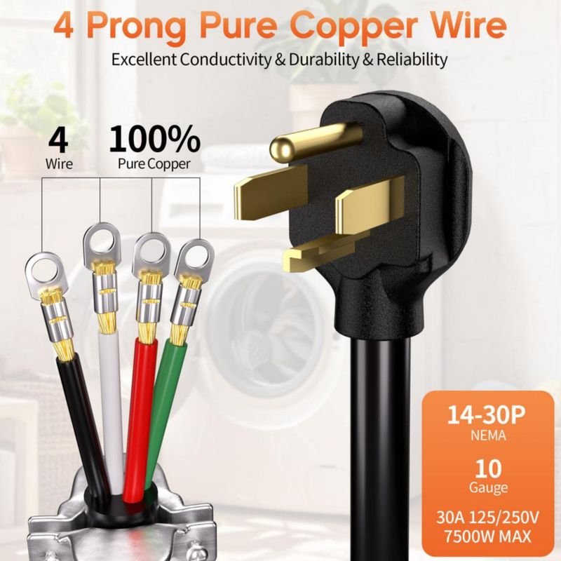 Cable para secadora Deeklify de 3 m 4 patas 30 A 250 V 7500 W