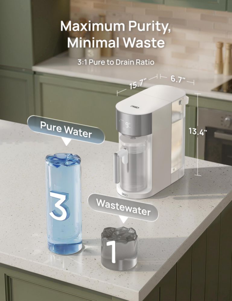 Filtro de agua DREO de ósmosis inversa de sobremesa con autolimpieza relación 3:1