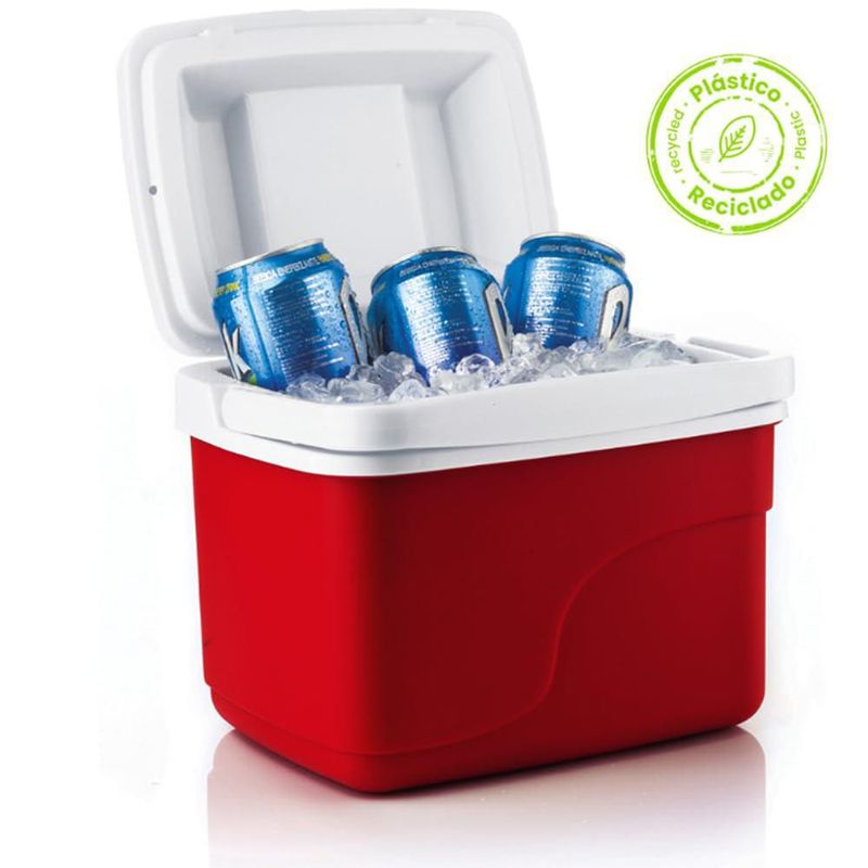 Hielera Insulada Portátil 4.5L Rojo, Material Reciclado, Ideal para Ca